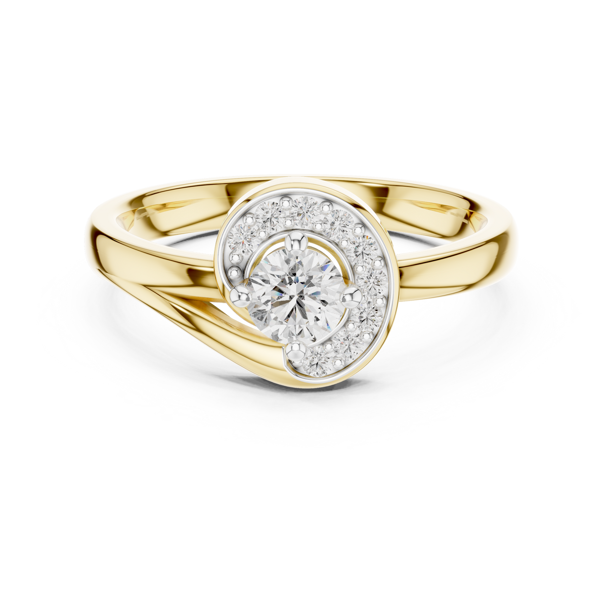 Swirl Halo Moissanite Ring in yellow 925 sterling silver, view 4