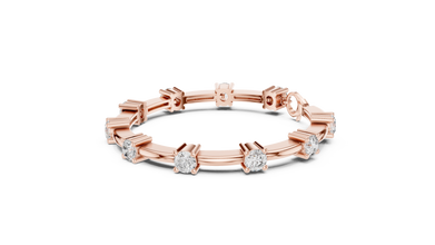 Round Moissanite Station Bar Bracelet in rose 925 sterling silver, view 2