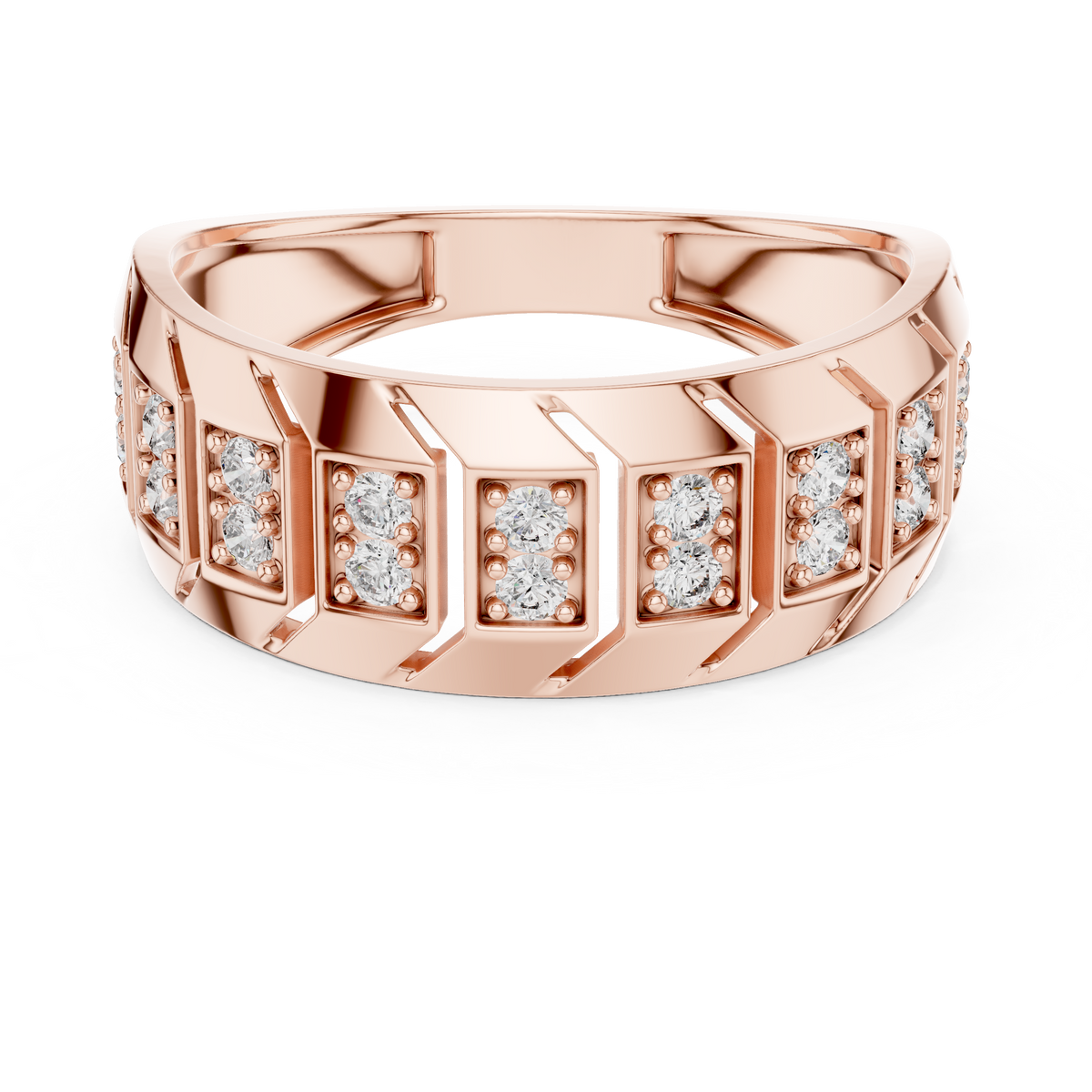 Chevron Station Moissanite Statement Band in rose 925 sterling silver, view 4