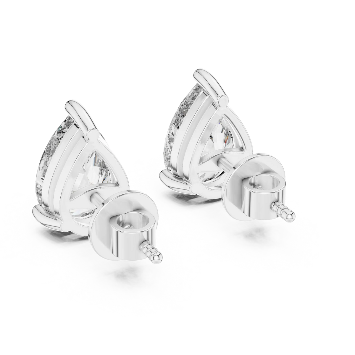 Pear moissanite stud earrings in white 925 sterling silver, view 3