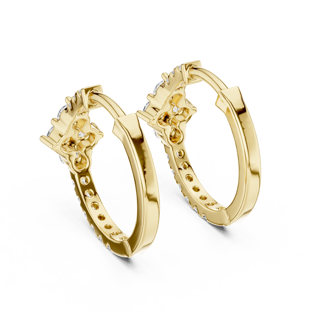 Moissanite cluster huggie hoop earrings in yellow 925 sterling silver, view 3