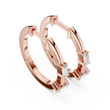 Baguette moissanite hoop earrings in rose 925 sterling silver, view 2