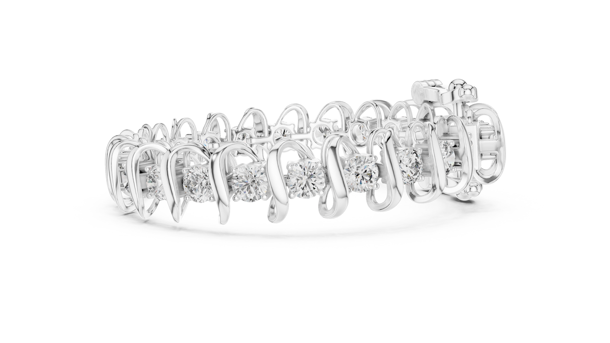 Round Moissanite Wave Link Bracelet in white 925 sterling silver, view 4