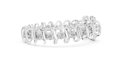 Round Moissanite Wave Link Bracelet in white 925 sterling silver, view 4
