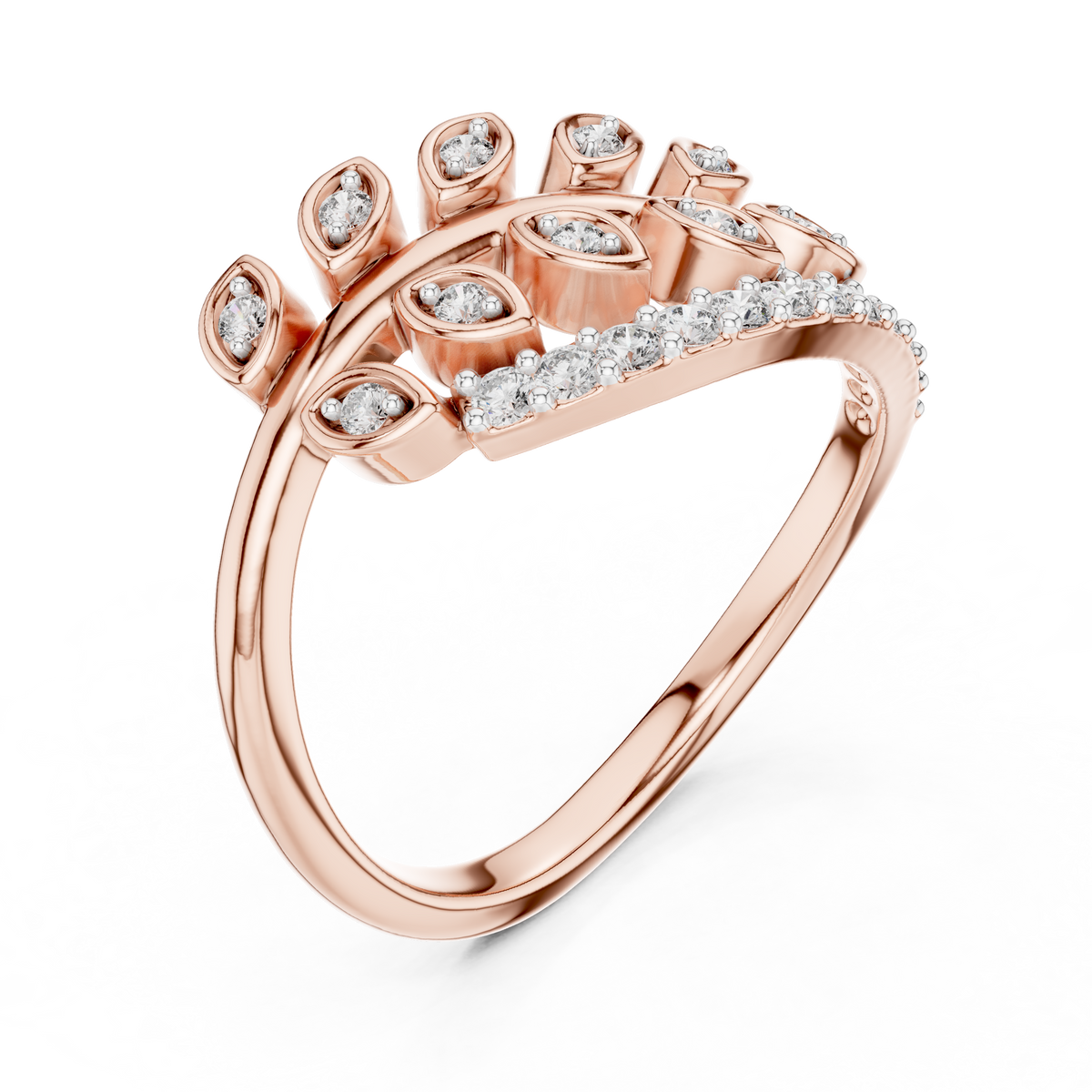 Pavé Leaf Vine Moissanite Ring in rose 925 sterling silver, view 2