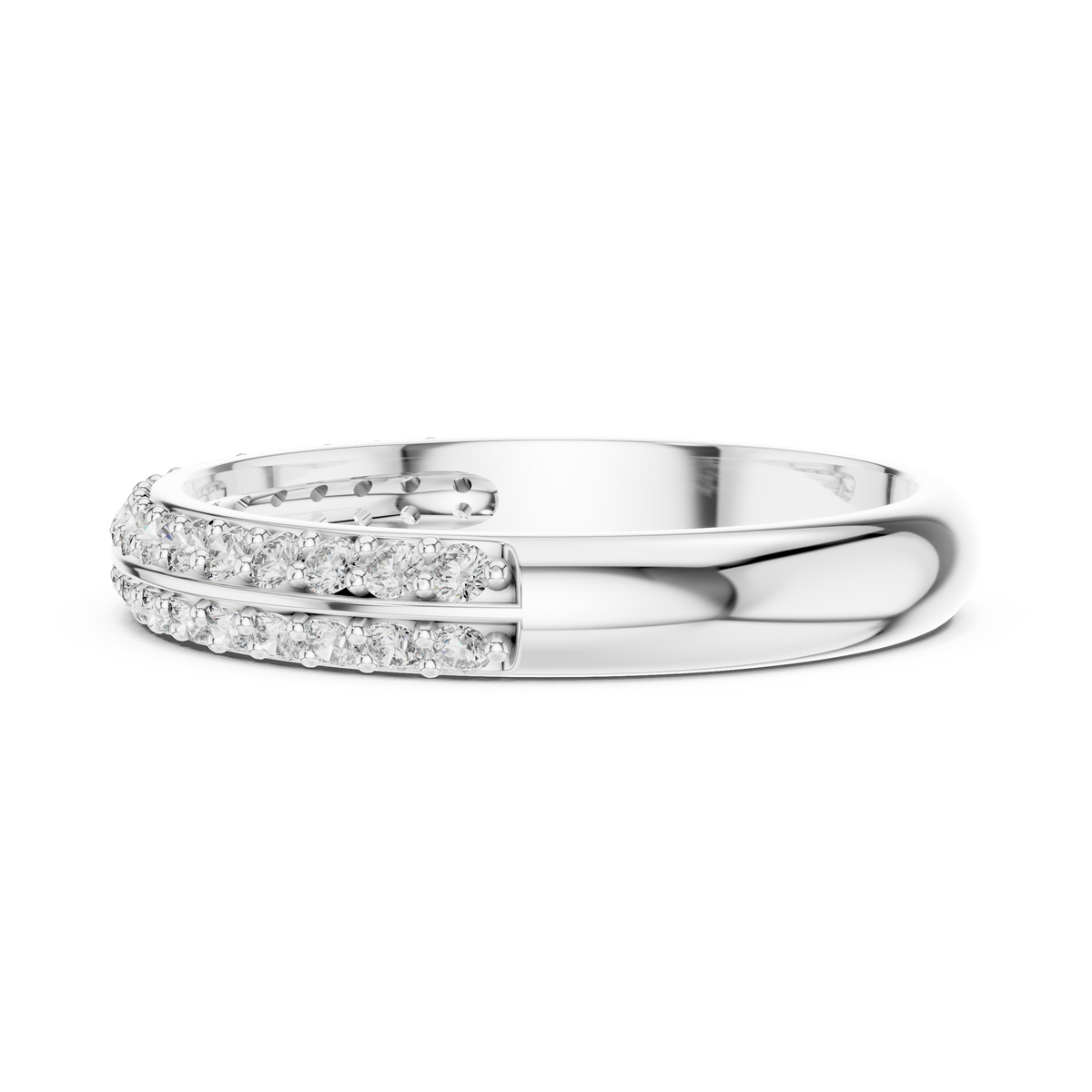 Double Row Pavé Moissanite Half Eternity Band in white 925 sterling silver, view 3
