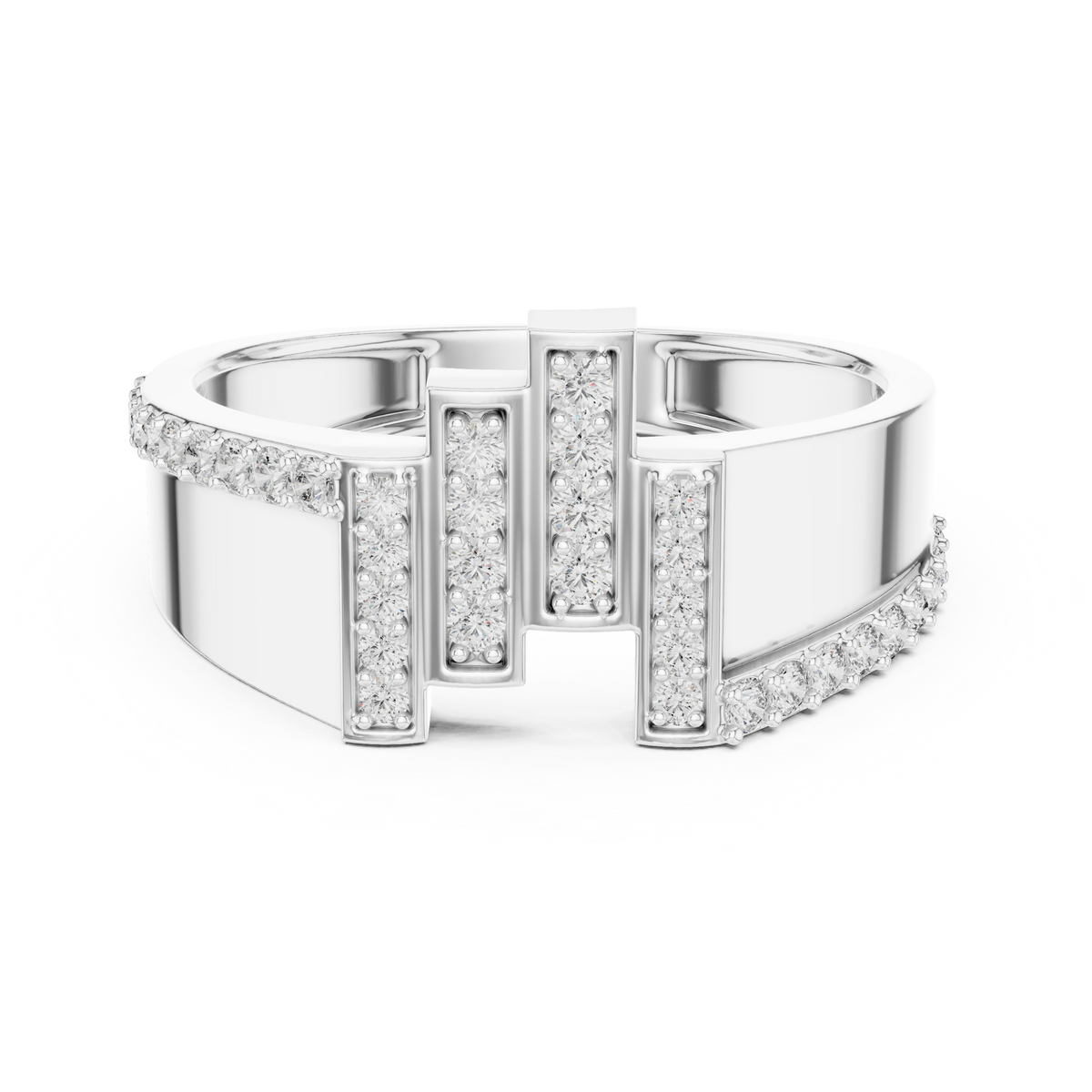 Men's Wide Vertical Bar Moissanite Band in white 925 sterling silver, view 4