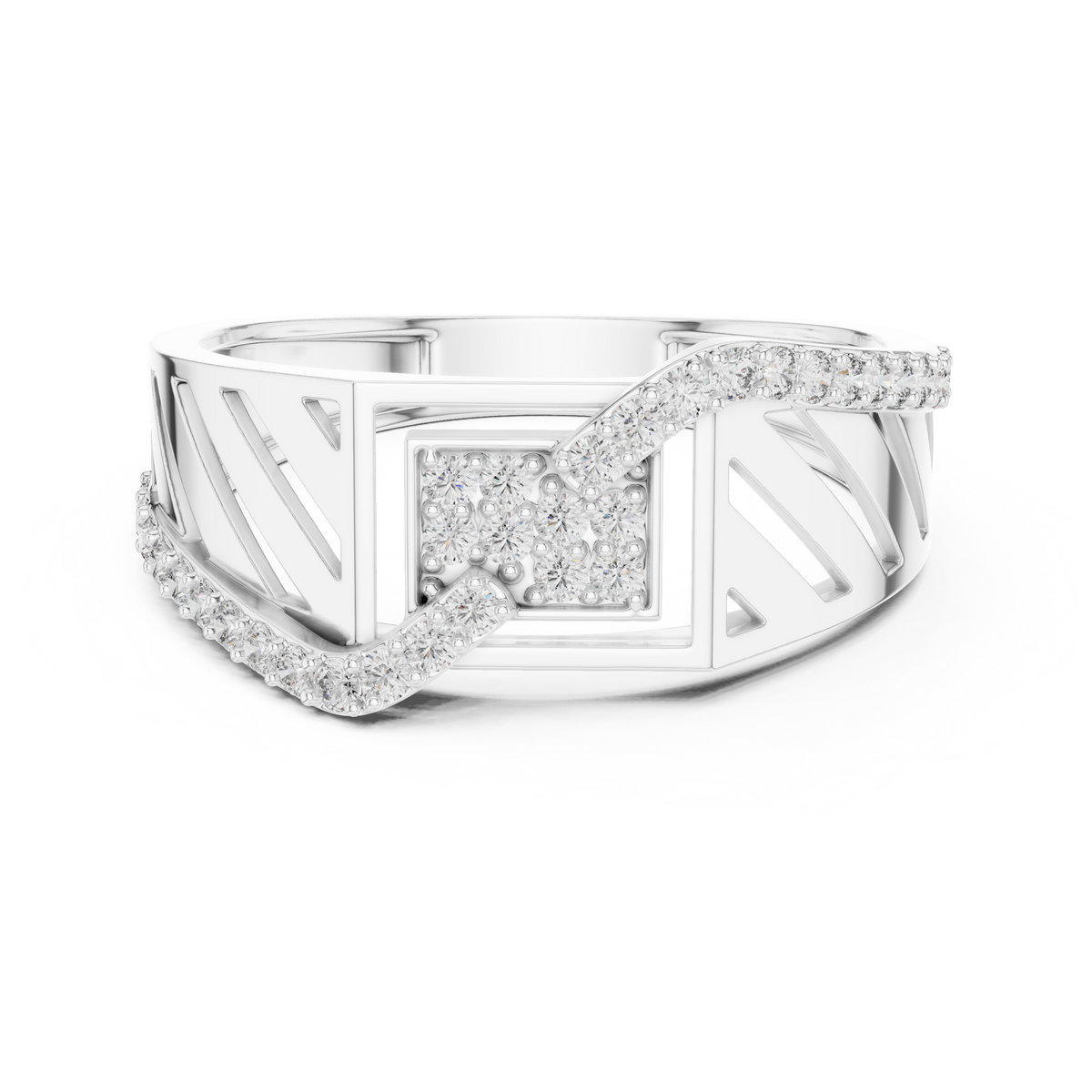 Men's Wide Openwork Square Cluster Moissanite Band in white 925 sterling silver, view 4