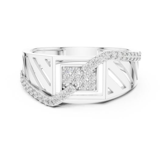 Men's Wide Openwork Square Cluster Moissanite Band in white 925 sterling silver, view 4