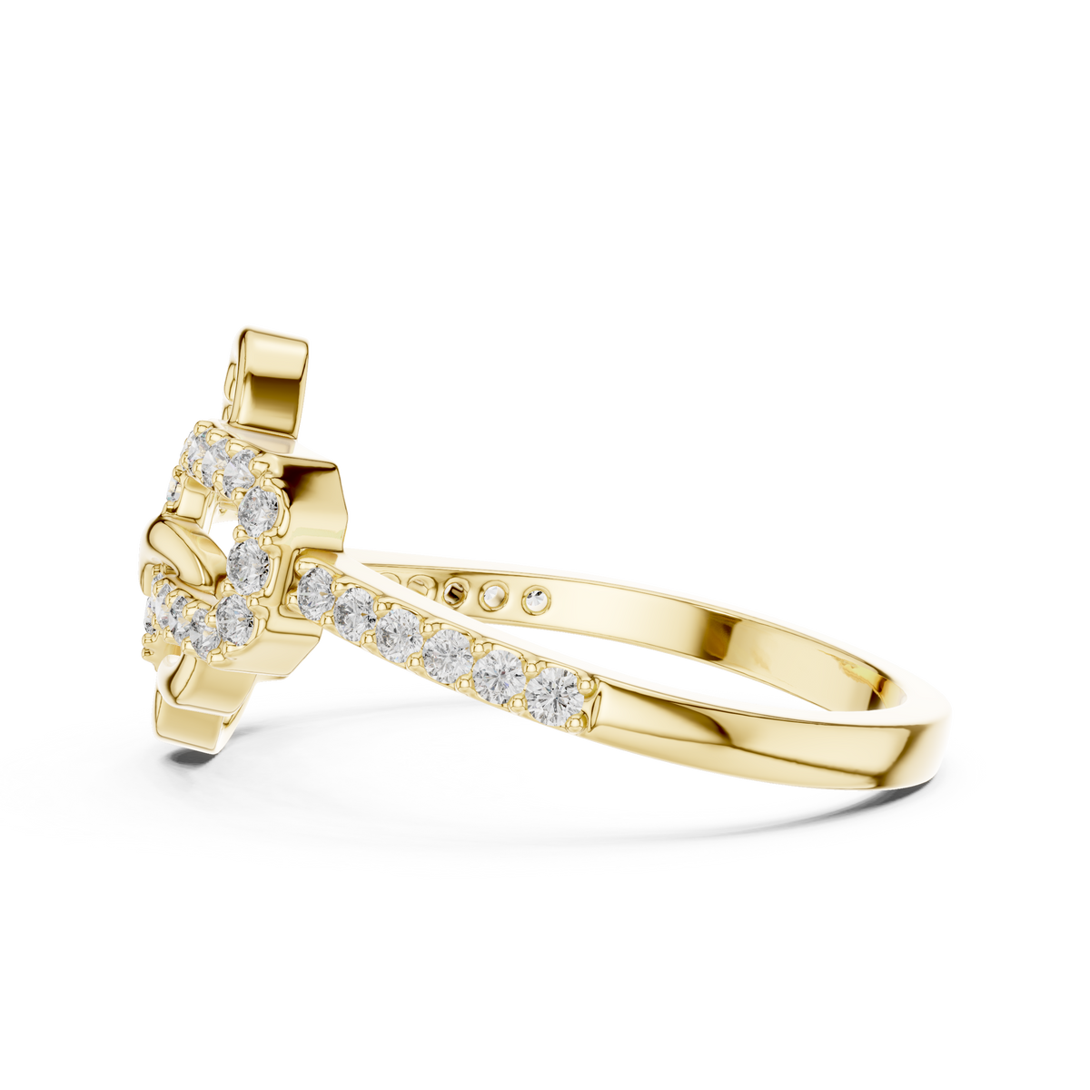 Open Heart and Link Moissanite Ring in yellow 925 sterling silver, view 3