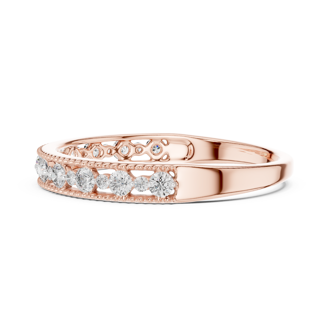 Vintage Milgrain Moissanite Half Eternity Band in rose 925 sterling silver, view 3