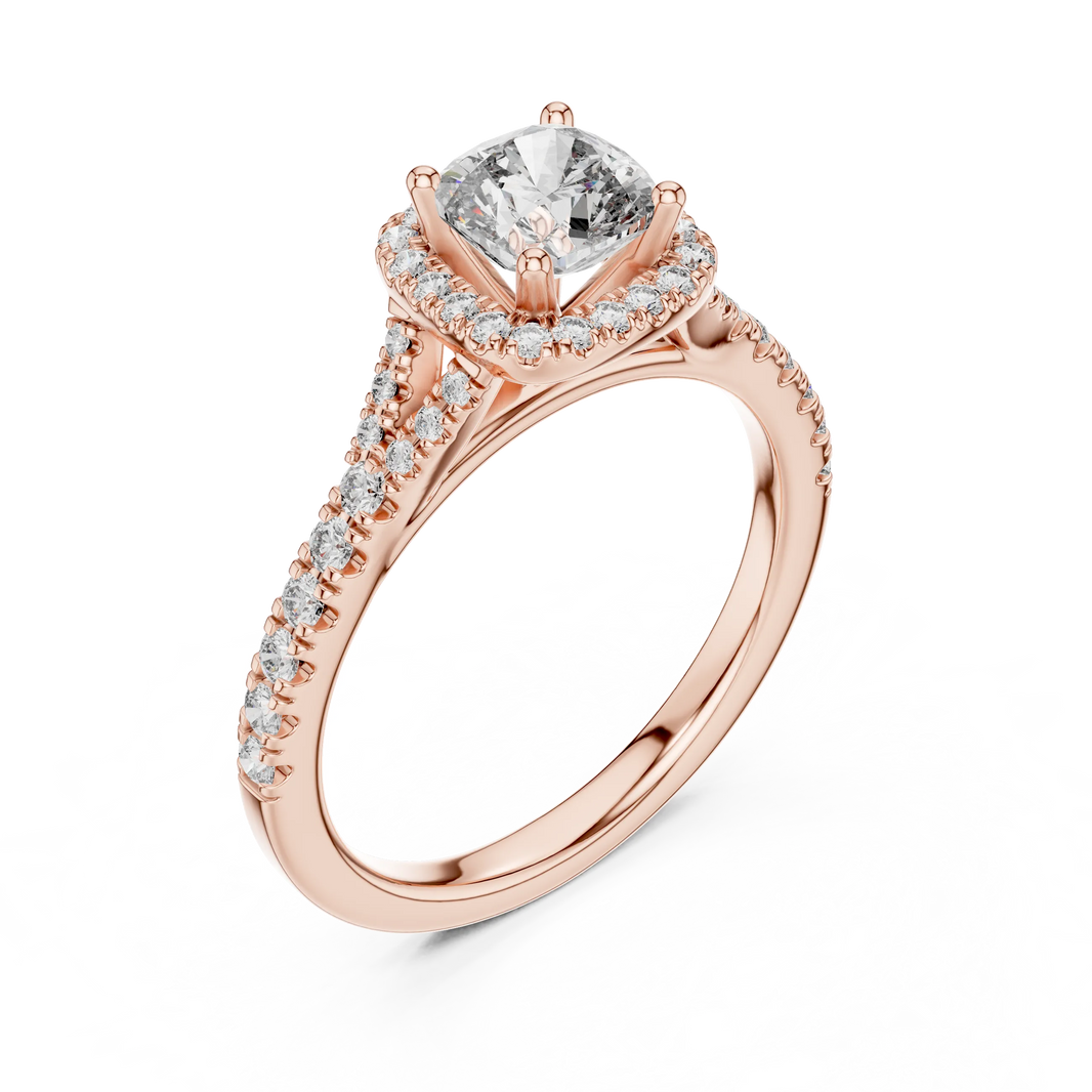 Cushion Halo Moissanite Engagement Ring in rose 925 sterling silver, view 2