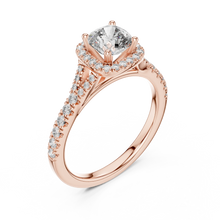 Cushion Halo Moissanite Engagement Ring in rose 925 sterling silver, view 2