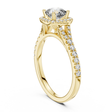 Cushion Halo Moissanite Engagement Ring in yellow 925 sterling silver, view 1
