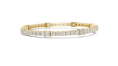 Princess Station Round Moissanite Tennis Bracelet in yellow 925 sterling silver, view 4