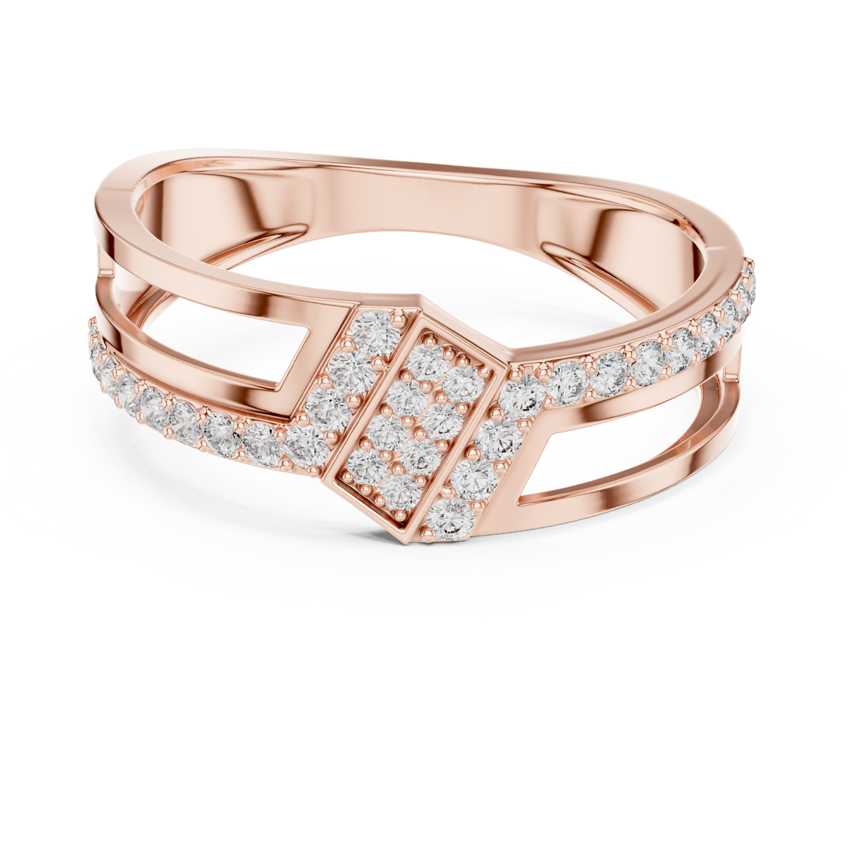 Crossover Pavé Panel Moissanite Band in rose 925 sterling silver, view 4