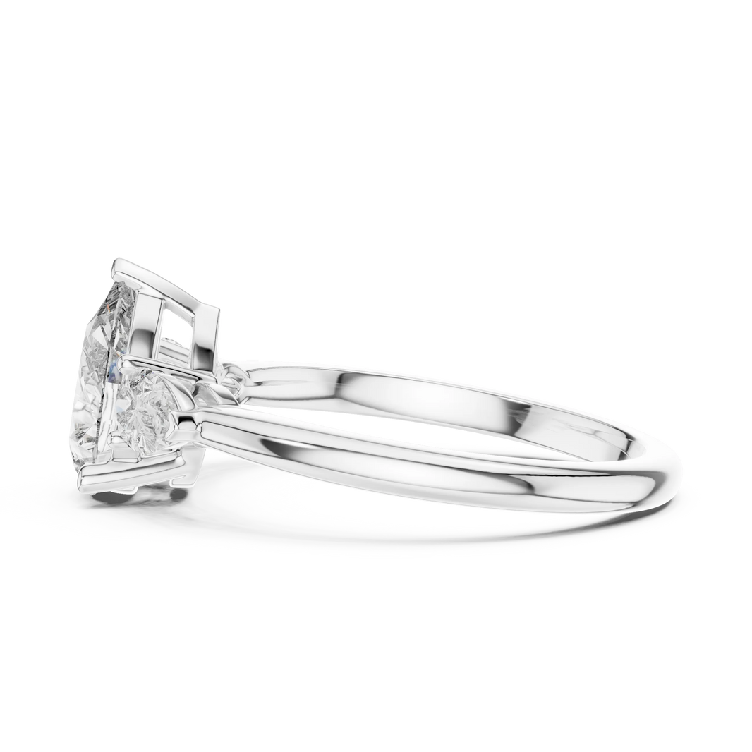 Pear Three Stone Moissanite Engagement Ring in white 925 sterling silver, view 3