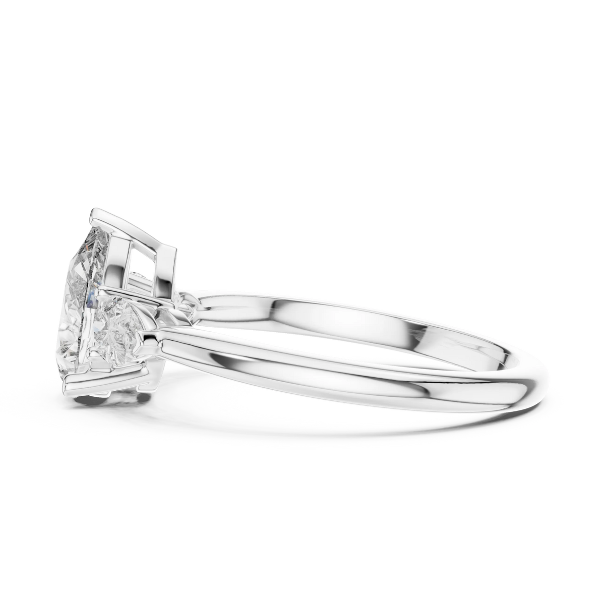 Pear Three Stone Moissanite Engagement Ring in white 925 sterling silver, view 3