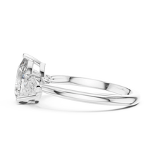 Pear Three Stone Moissanite Engagement Ring in white 925 sterling silver, view 3
