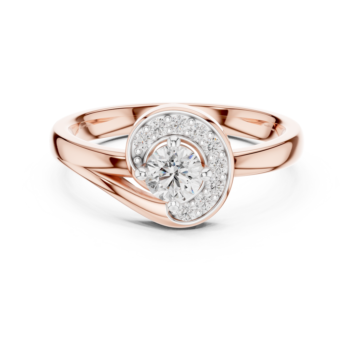 Swirl Halo Moissanite Ring in rose 925 sterling silver, view 4
