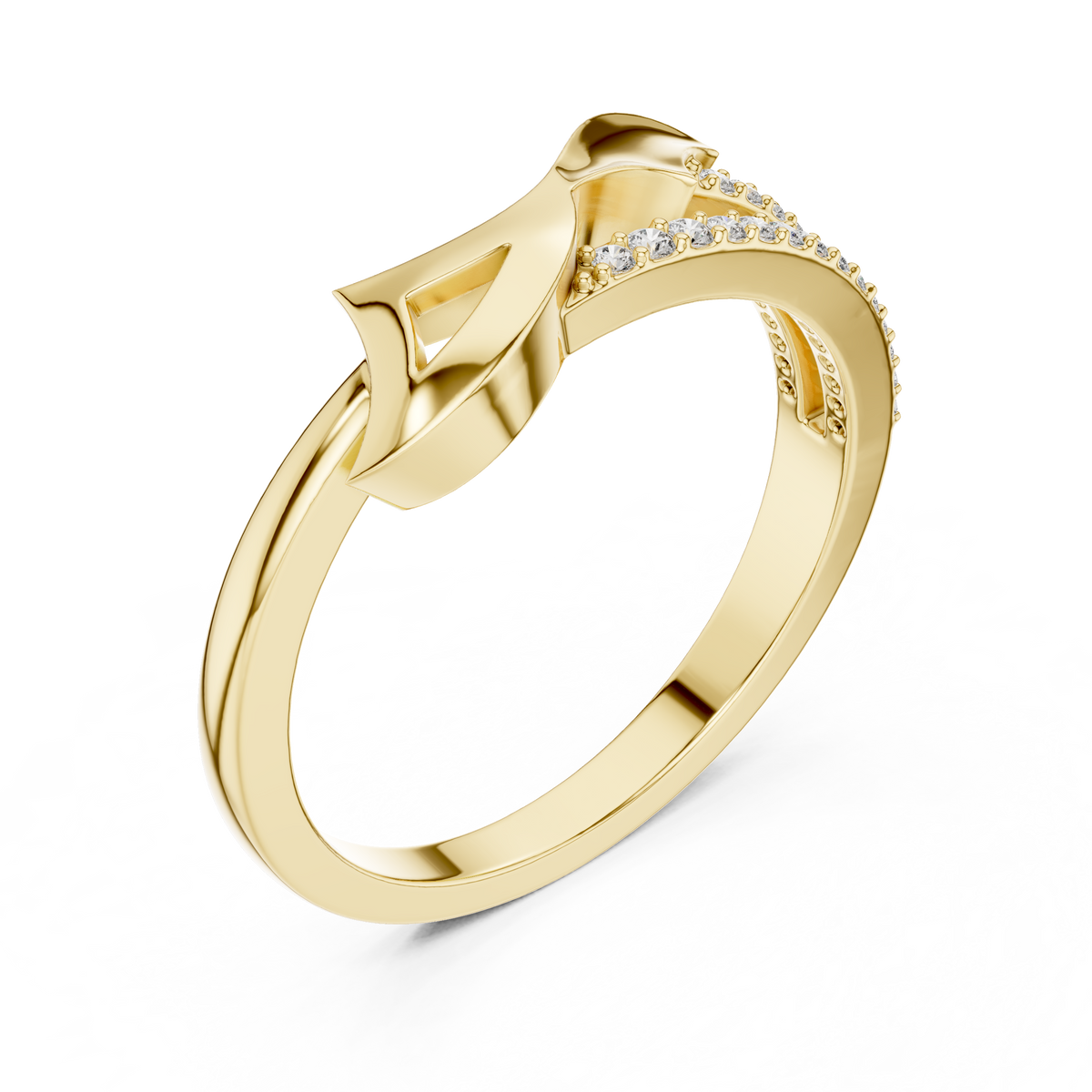 Sculpted Wave Bypass Moissanite Ring in yellow 925 sterling silver, view 2