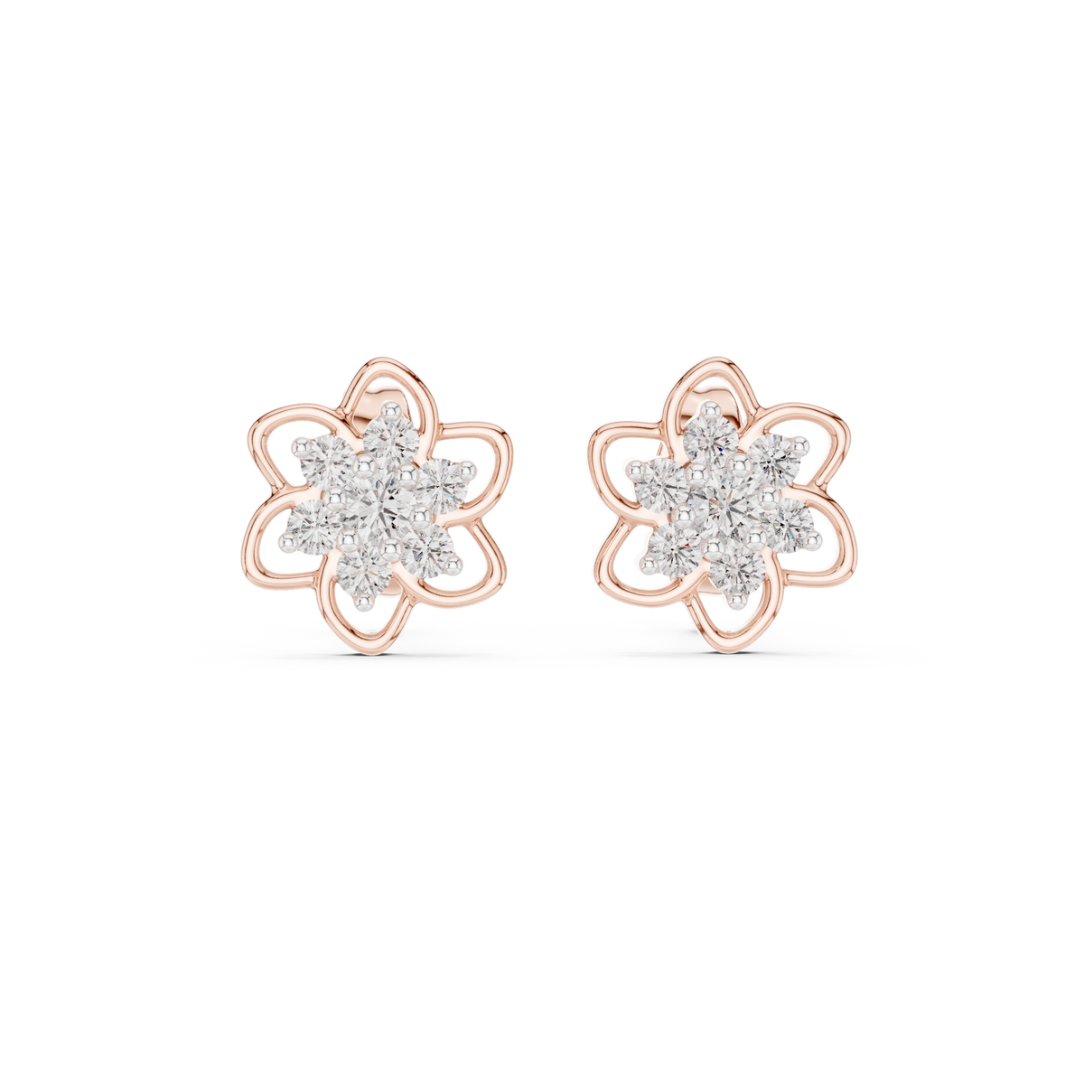 Moissanite Flower Cluster Stud Earrings in rose 925 sterling silver, view 4