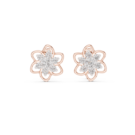 Moissanite Flower Cluster Stud Earrings in rose 925 sterling silver, view 4
