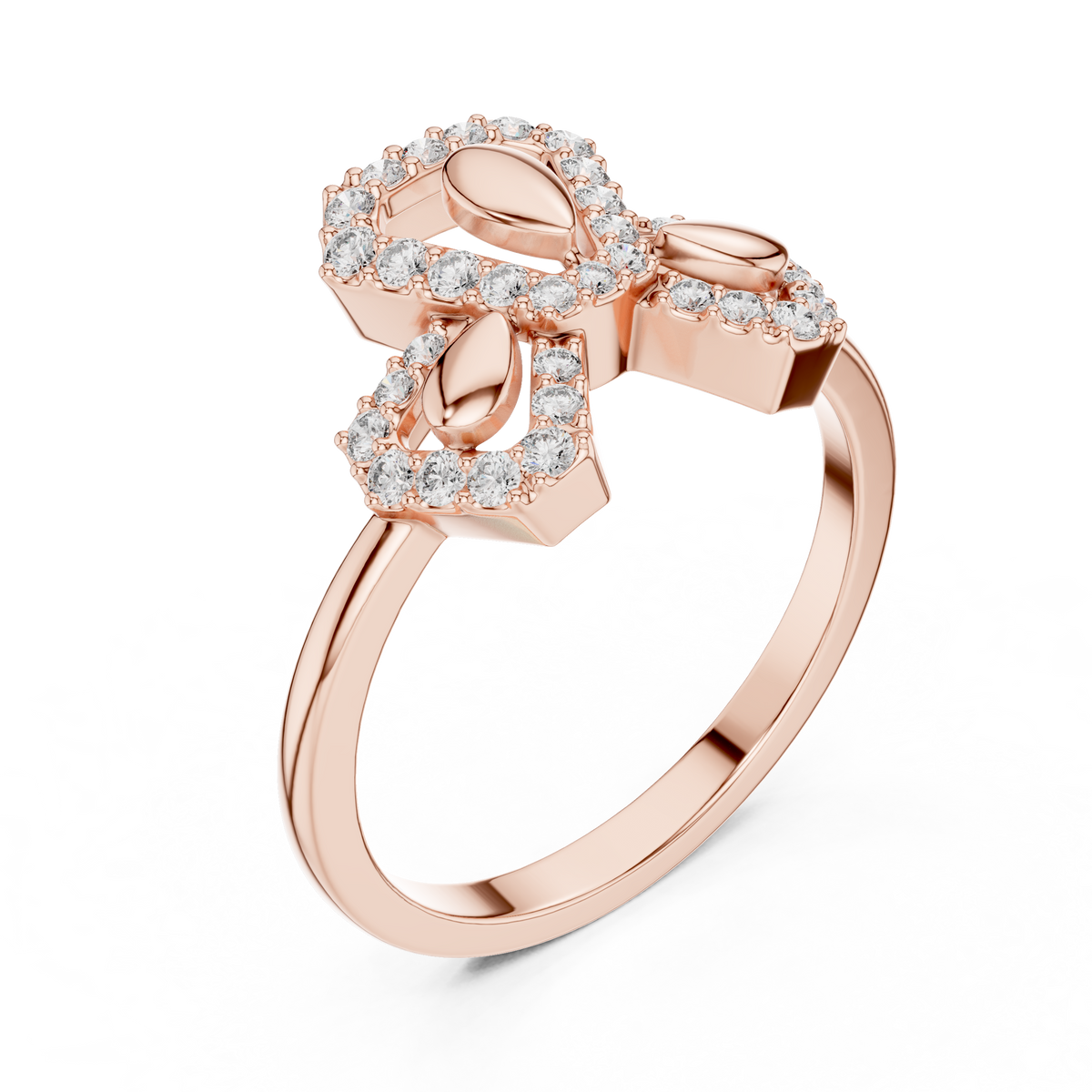 Trefoil Leaf Pavé Moissanite Ring in rose 925 sterling silver, view 2