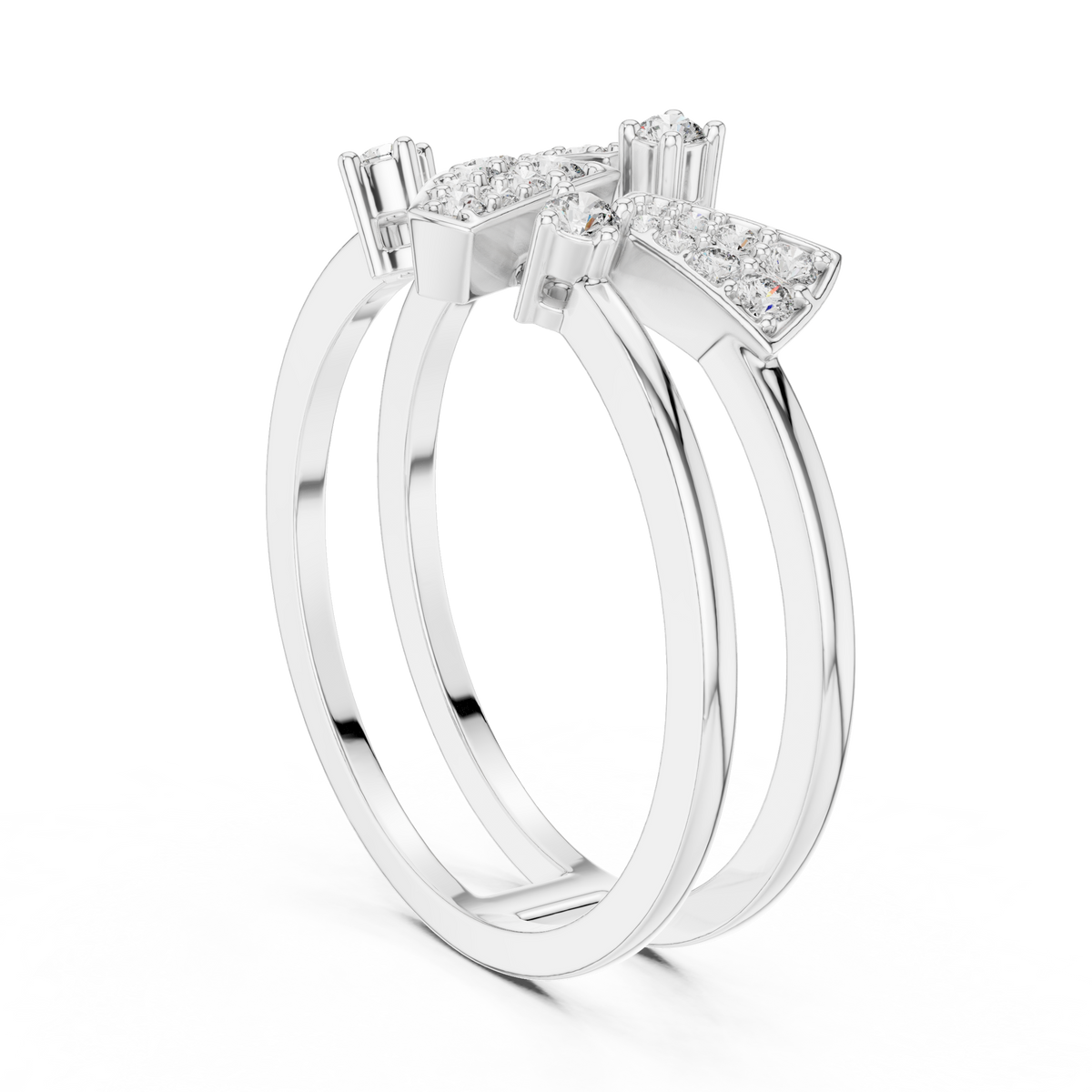 Geometric Pavé Triangle Double Band Moissanite Ring in white 925 sterling silver, view 1