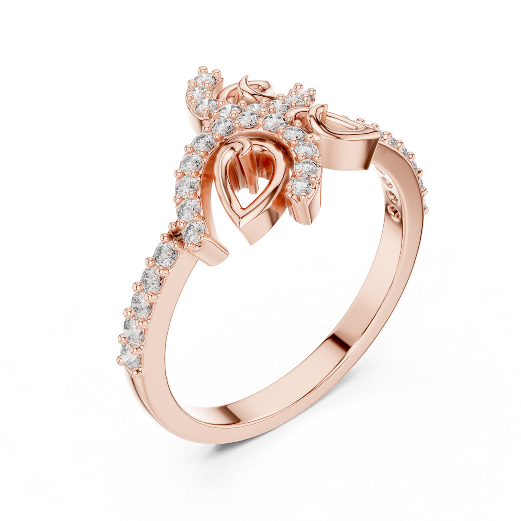 Pavé Leaf Vine Bypass Moissanite Ring in rose 925 sterling silver, view 2