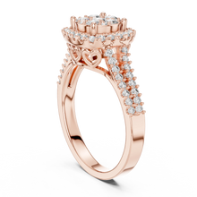Round Cluster Halo Moissanite Ring with Split Pavé Shank in rose 925 sterling silver, view 1