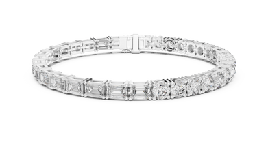 Emerald and Round Moissanite Tennis Bracelet in white 925 sterling silver, view 1