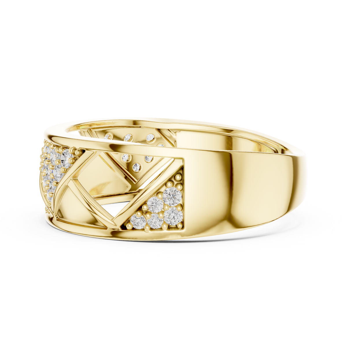 Geometric Lattice Pavé Wide Moissanite Band in yellow 925 sterling silver, view 3