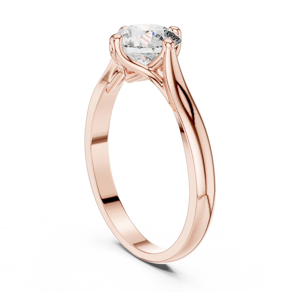 Round Compass Set Moissanite Split Cathedral Solitaire Ring in rose 925 sterling silver, view 1