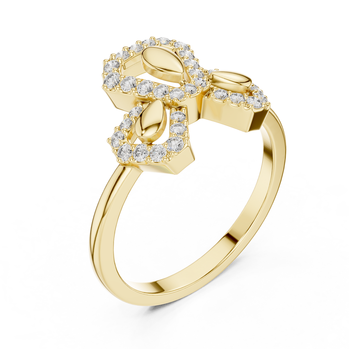 Trefoil Leaf Pavé Moissanite Ring in yellow 925 sterling silver, view 2