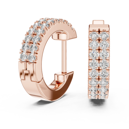 Moissanite double row pave huggie earrings in rose 925 sterling silver, view 1