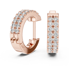 Moissanite double row pave huggie earrings in rose 925 sterling silver, view 1