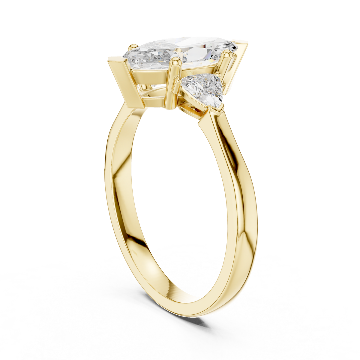 Marquise and Trillion Three Stone Moissanite Ring in yellow 925 sterling silver, view 1