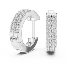 Moissanite double row pave huggie earrings in white 925 sterling silver, view 1