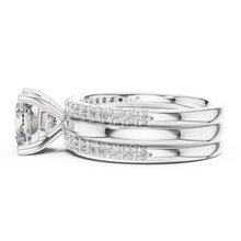 Cushion Cut Solitaire Moissanite Ring with Double Pavé Band in white 925 sterling silver, view 3