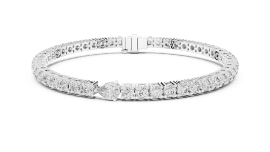 Pear Centre Round Moissanite Tennis Bracelet in white 925 sterling silver, view 1