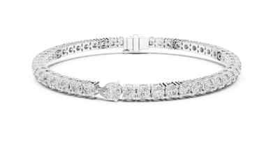 Pear Centre Round Moissanite Tennis Bracelet in white 925 sterling silver, view 1