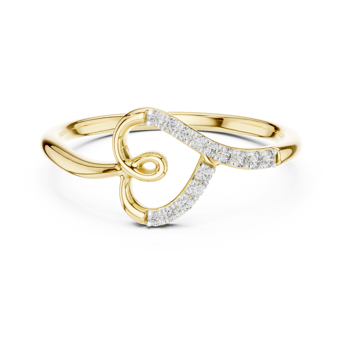 Open Heart Swirl Moissanite Ring in yellow 925 sterling silver, view 4