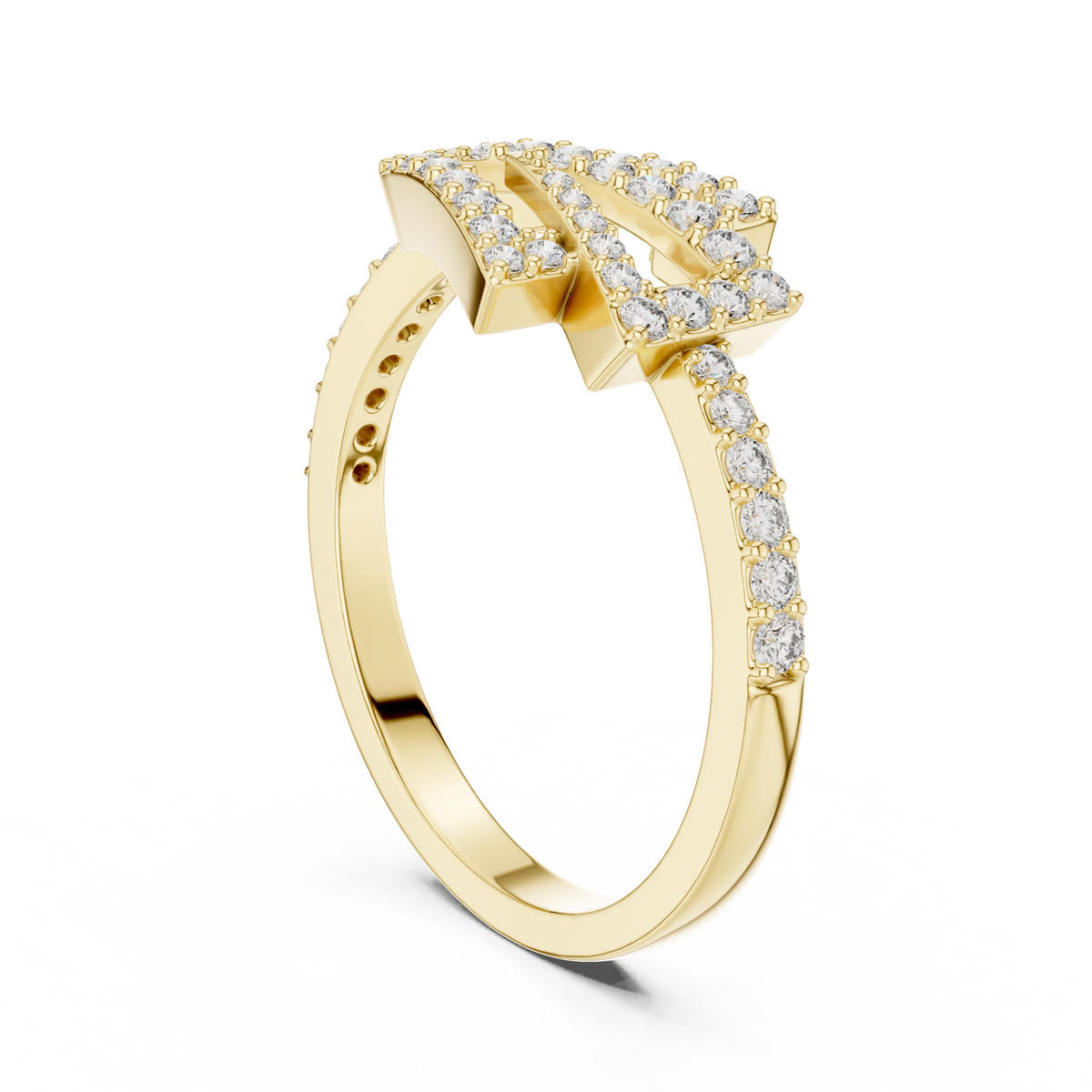 Geometric Zigzag Pavé Bypass Moissanite Ring in yellow 925 sterling silver, view 1