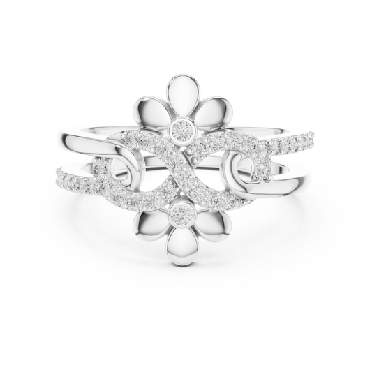 Double Flower Infinity Swirl Moissanite Ring in white 925 sterling silver, view 4