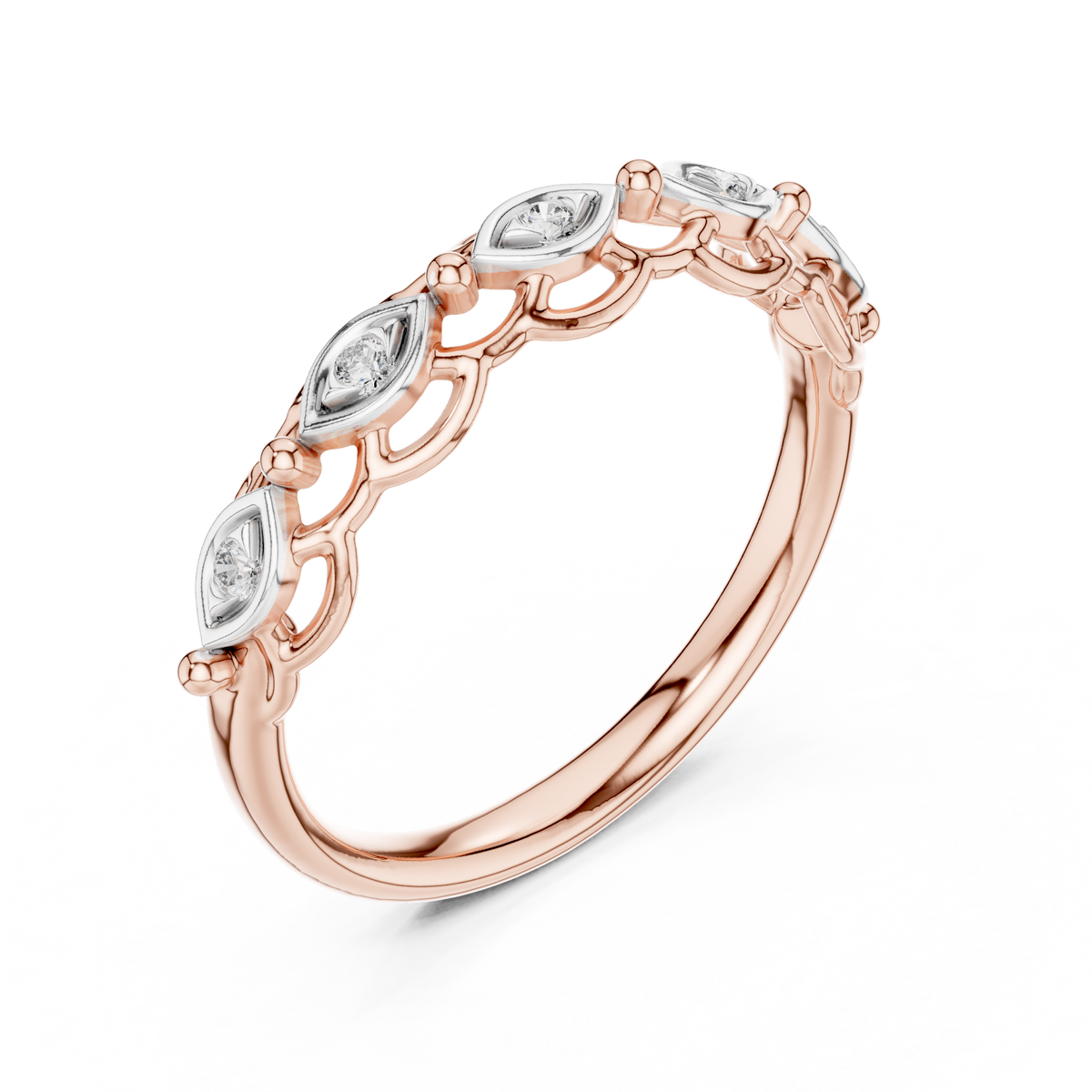 Linked Eye Moissanite Band in rose 925 sterling silver, view 2