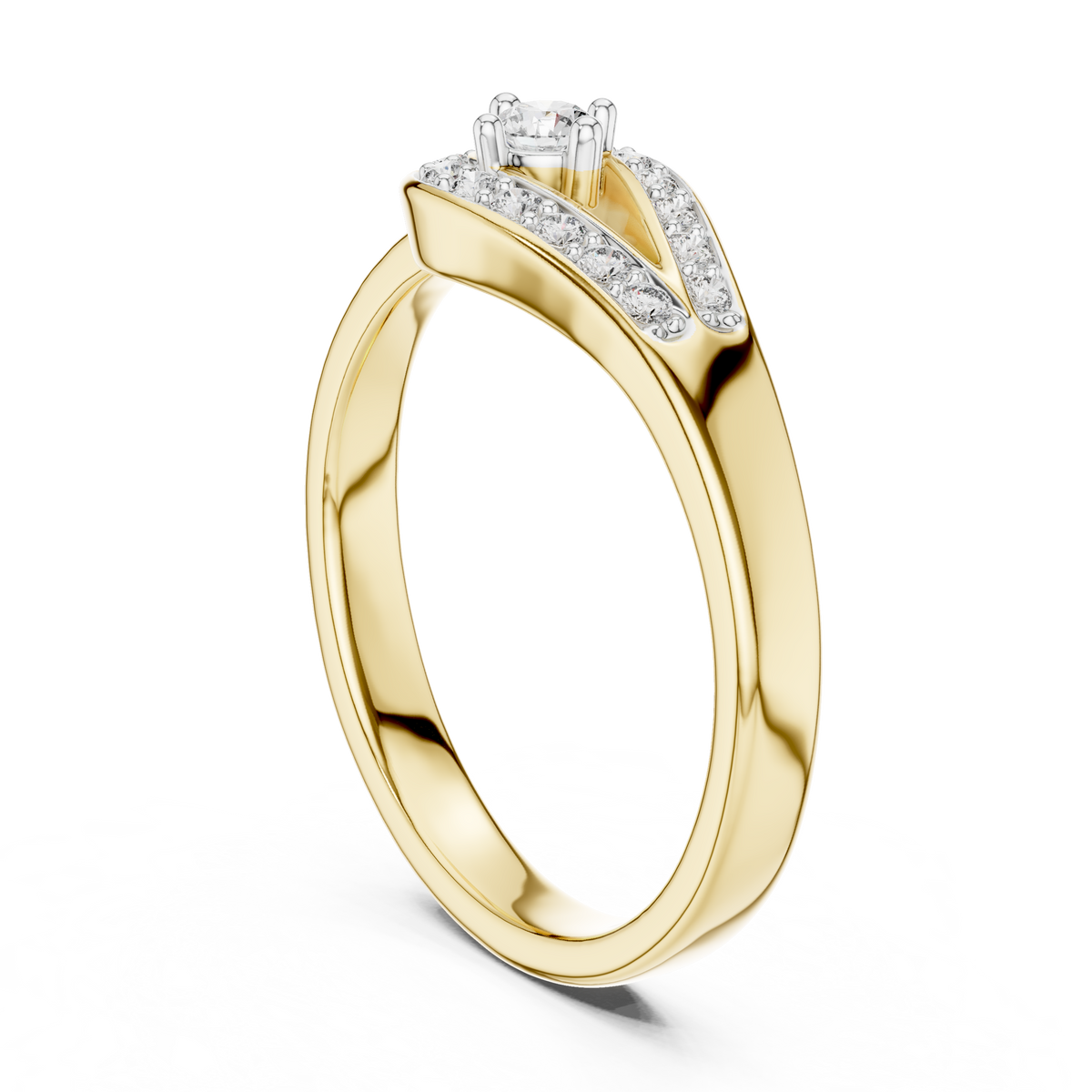 Pavé Teardrop Loop Moissanite Ring in yellow 925 sterling silver, view 1