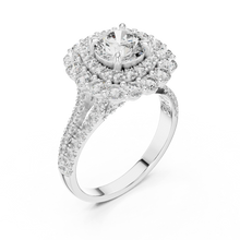 Round Cluster Halo Moissanite Engagement Ring in white 925 sterling silver, view 2