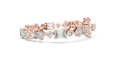 Mixed Shape Moissanite Station Link Bracelet in rose 925 sterling silver, view 4