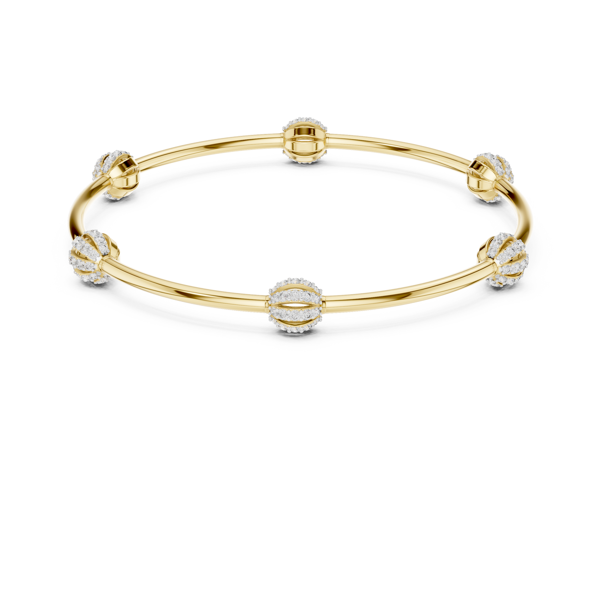 Round Cluster Station Moissanite Bangle in yellow 925 sterling silver, view 4